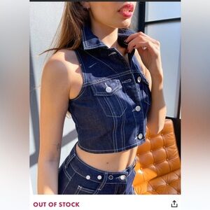 LABELRAIL X HANA CROSS crop fitted jean vest Size UK 14 US 10 NWT